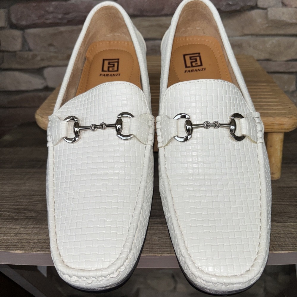Faranzi White Sheldon Silver Buckle Slip on 10 Driver's Men Loafer/Shoe F420297K - Picture 10 of 16